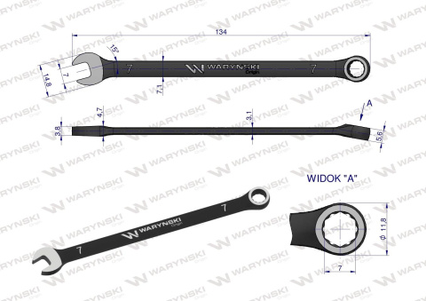 Klucz płasko-oczkowy 7 mm CrV standard ASME B107-2010 Waryński Klucz płasko-oczkowy 7 mm CrV standard ASME B107-2010 Waryński