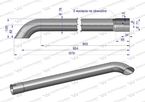 Rura wylotowa do tłumika A184475 inox WARYŃSKI Rura wylotowa do tłumika A184475 inox WARYŃSKI