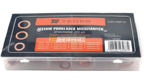 Zestaw podkładek miedzianych 220szt TEGER Zestaw podkładek miedzianych 220szt TEGER