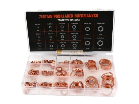 Zestaw podkładek miedzianych 220szt TEGER Zestaw podkładek miedzianych 220szt TEGER